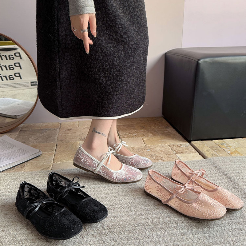 Women'S Shoes Clogs - รองเท้าบัลเล่ต์แบบสวมสำหรับผู้หญิง รุ่นใหม่ปี 2026 ผ้าตาข่ายโปร่งลายปัก ระบายอากาศได้ดี พื้นรองเท้าแบบเรียบ