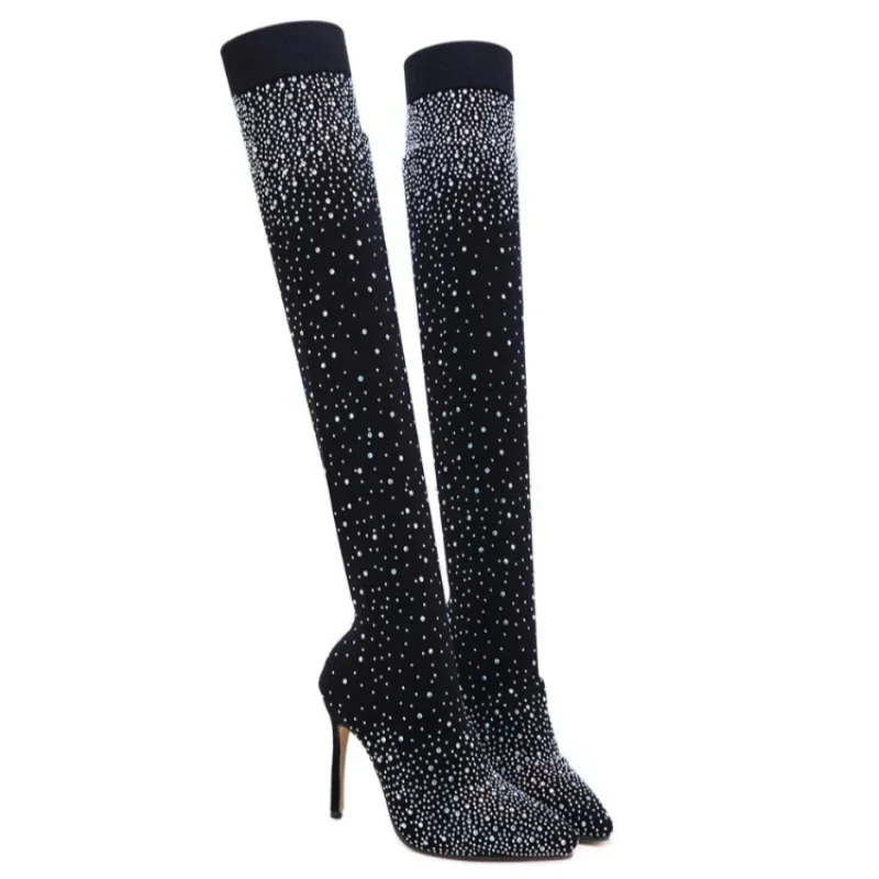 Sock Boot Women - เซ็กซี่ Over-the-Knee รองเท้าสําหรับสตรียืดถุงเท้าหญิงรองเท้า Rhinestone หญิงรองเท้าส้นสูงสุภาพสตรีรองเท้ายาว Botas