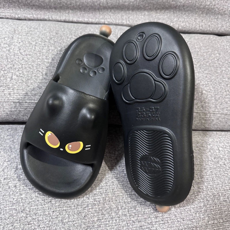 Women Shoes Black - รองเท้าแตะสไลด์ลายอุ้งเท้าแมว 3D สีดำน่ารักสำหรับผู้หญิง ทำจากวัสดุ EVA นุ่ม