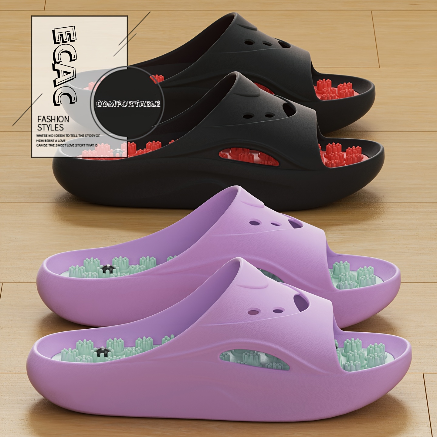 Mule Slip On - รองเท้าแตะนวด EVA สำหรับผู้หญิงและผู้ชาย พื้นหนา กันลื่น ใส่ในห้องน้ำ