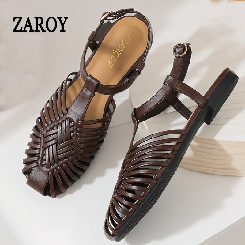 Women'S Shoes Big Feet - ZAROY รองเท้าแตะผู้หญิงสำหรับฤดูร้อนแบบ Gladiator สายรัดข้อเท้าแบบแบน สายรัดแบบแคบ รองเท้าสไตล์โรมัน