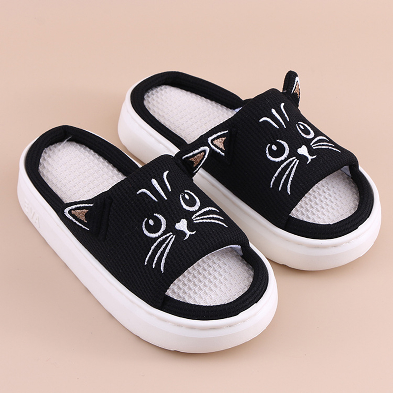 Mule Slip On - รองเท้าแตะแบบสวมสำหรับผู้หญิง ลายการ์ตูนแมว ดีไซน์เก๋ สำหรับใส่ในบ้าน ฤดูใบไม้ผลิ ฤดูร้อน