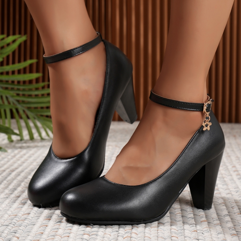 Women'S Shoes Big Feet - Elegant สีดําสีชมพูสีขาวรองเท้าส้นสูงผู้หญิงปั๊ม Mary Janes รองเท้าขนาด 48
