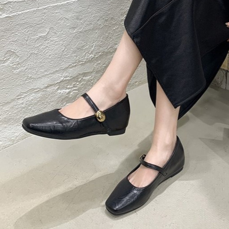 Women Shoes Black - รองเท้าส้นเตี้ยหนังนุ่มพิเศษสีดำสำหรับผู้หญิง รุ่น 20266 ใหม่ ฤดูใบไม้ร่วง ส้นเตี้ย