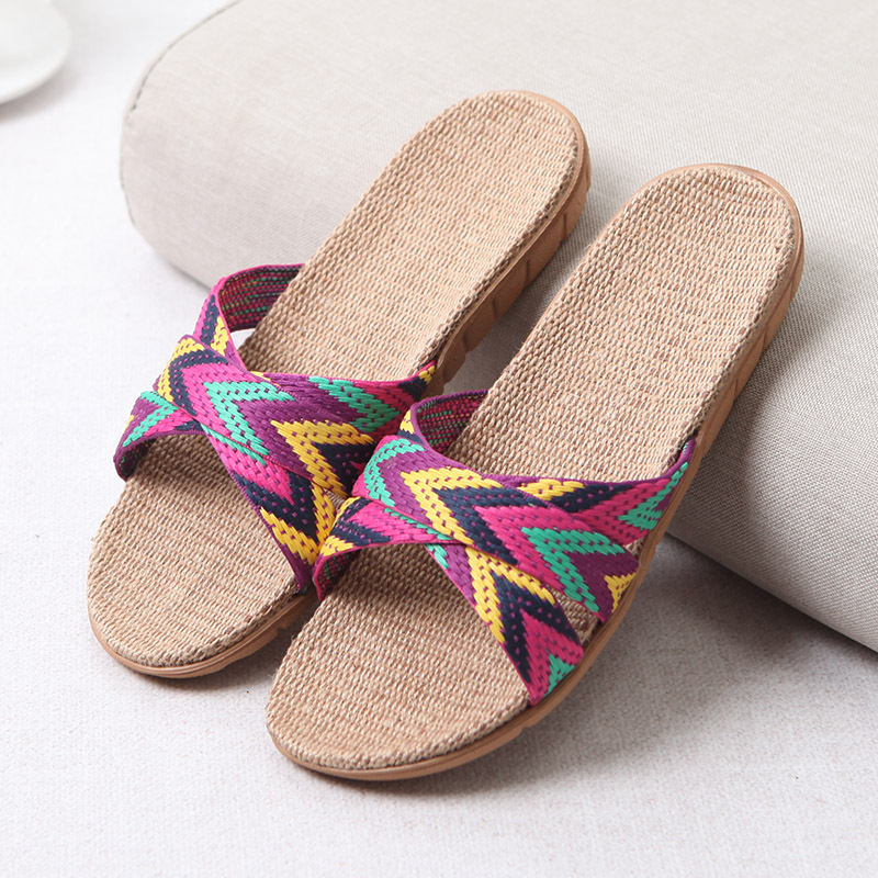 Women Shoes Black - Mntrerm 2022 ใหม่รองเท้าผ้าใบลําลองสําหรับรองเท้าแตะฤดูร้อนผสมสีชั้นผู้หญิงรองเท้าในร่มรองเท้า CROSS รองเท้าแตะผ้าลินิน Terlik