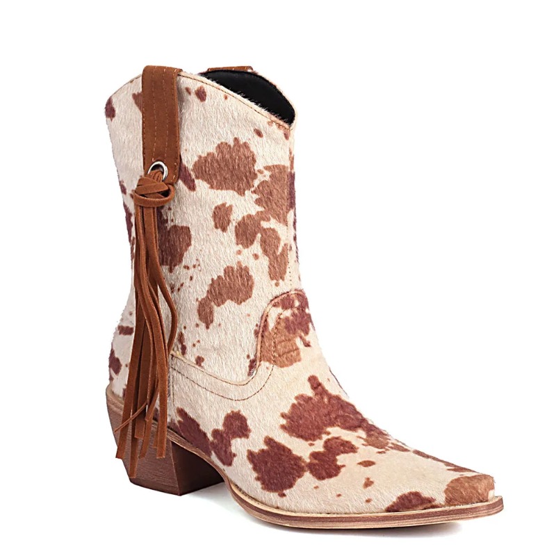 Women'S Shoes Big Feet - รองเท้าบูทคาวบอยหัวแหลมสไตล์วินเทจใหม่ ขนม้า ลายเสือดาว ส้นบล็อก สวมแบบสลิปออน ไซส์ใหญ่