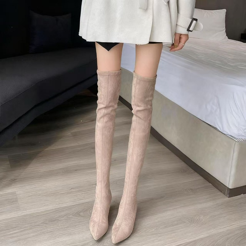 Sock Boot Women - รองเท้าบูทผู้หญิงแบบเซ็กซี่ ปลายแหลม บูทยาวเหนือเข่า ส้นเหลี่ยม บูทสูงอุ่นสบาย รองเท้าแบบสวมยืดหยุ่นสำหรับผู้หญิง