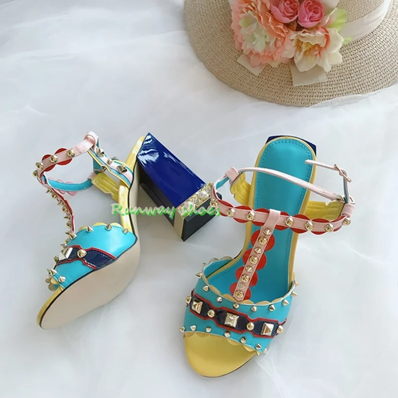 Women'S Shoes Clogs - รองเท้าส้นสูงประดับมุกและคริสตัลแบบสายรัดรูปตัว T สำหรับผู้หญิง หัวมน เปิดนิ้วเท้า ดีไซน์สีตัดกัน