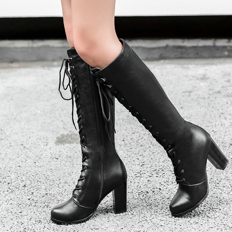 Sock Boot Women - รองเท้าบูทสตรี รองเท้าส้นสูงหนา ฤดูหนาว สินค้าใหม่ รองเท้าบูทสตรีสไตล์ยุโรปและอเมริกา รองเท้าบูทหนังกลับ