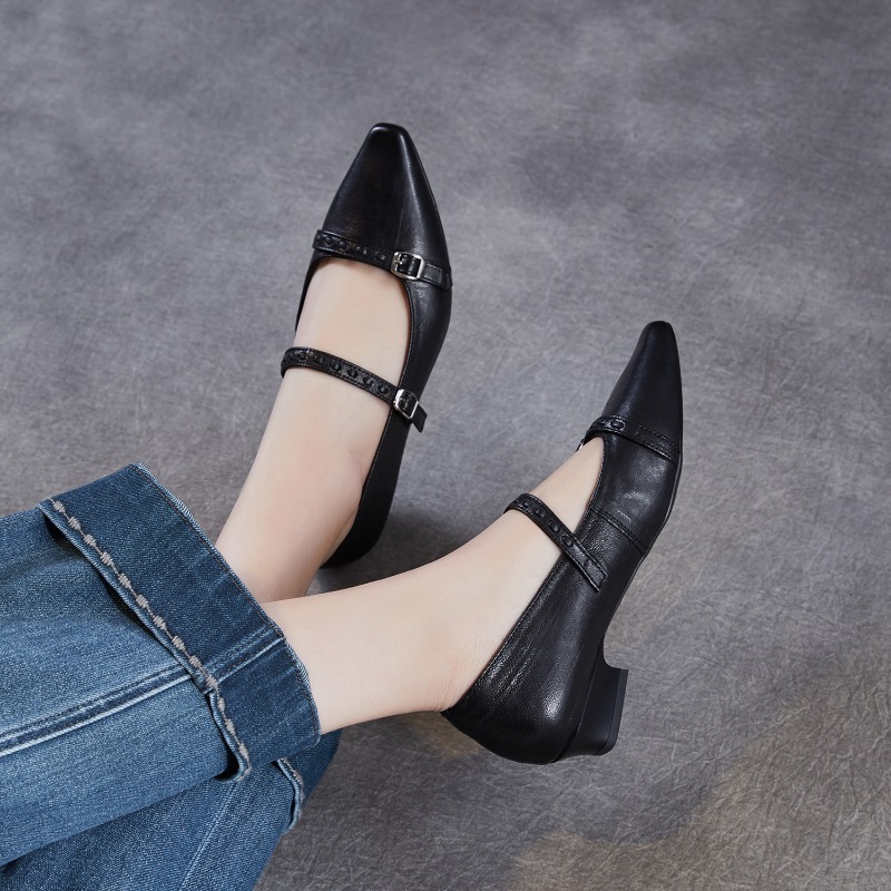 รองเท้าส้นเตี้ยสีน้ำตาลดำสไตล์ - Women Shoes Black บทวิจารณ์และราคา