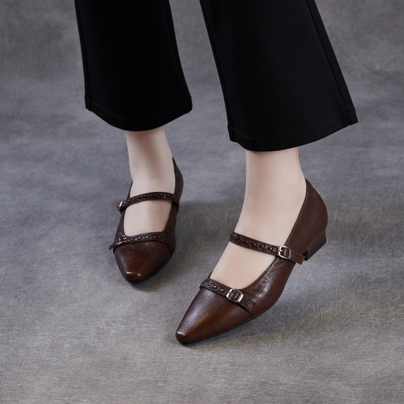 รองเท้าส้นเตี้ยสีน้ำตาลดำสไตล์ - Women Shoes Black บทวิจารณ์และราคา