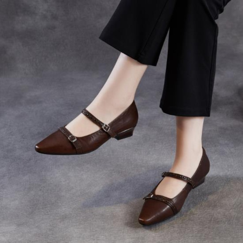 รองเท้าส้นเตี้ยสีน้ำตาลดำสไตล์ - Women Shoes Black บทวิจารณ์และราคา