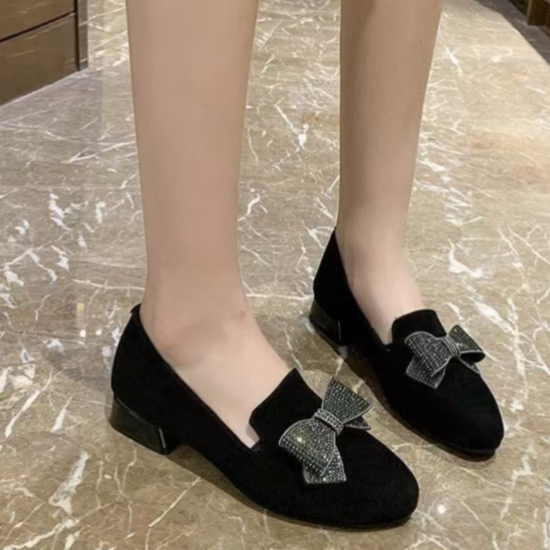 รองเท้าส้นเตี้ยแบบผูกโบว์แฟชั่ - Women Shoes Black บทวิจารณ์และราคา