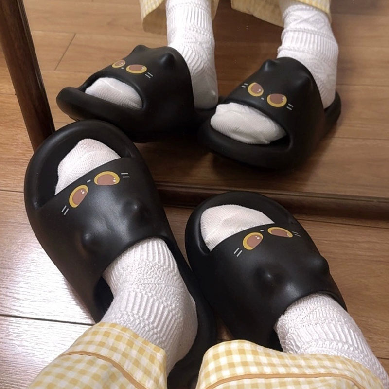 รองเท้าแตะสไลด์ลายอุ้งเท้าแมว  - Women Shoes Black บทวิจารณ์และราคา