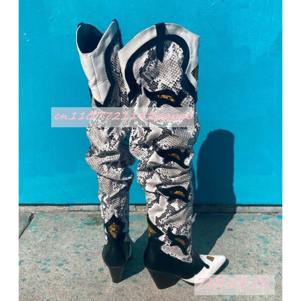 รองเท้าบูททรงสูงลายงูปักลายสำห - Sock Boot Women บทวิจารณ์และราคา