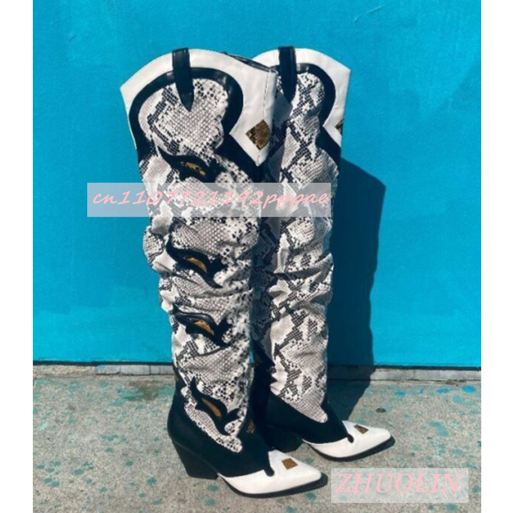 รองเท้าบูททรงสูงลายงูปักลายสำห - Sock Boot Women บทวิจารณ์และราคา