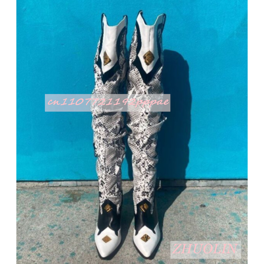 รองเท้าบูททรงสูงลายงูปักลายสำห - Sock Boot Women บทวิจารณ์และราคา