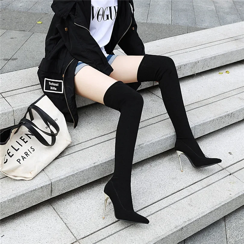 Plus ขนาดยืดเสือดาวกว่าเข่ารอง - Sock Boot Women บทวิจารณ์และราคา