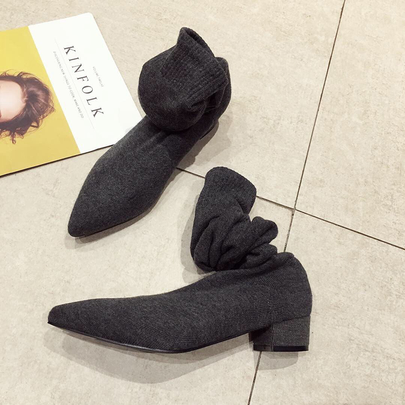 รองเท้าส้นเตี้ยสีดำสำหรับผู้หญ - Sock Boot Women บทวิจารณ์และราคา