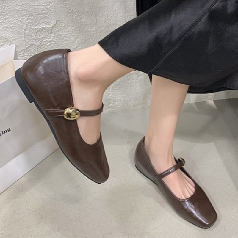 รองเท้าส้นเตี้ยหนังนุ่มพิเศษสี - Women Shoes Black บทวิจารณ์และราคา