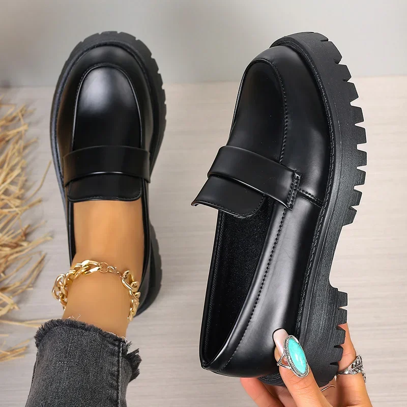 รองเท้าโลฟเฟอร์หนัง PU สีดำ ไซ - Women'S Shoes Loafers Black บทวิจารณ์และราคา