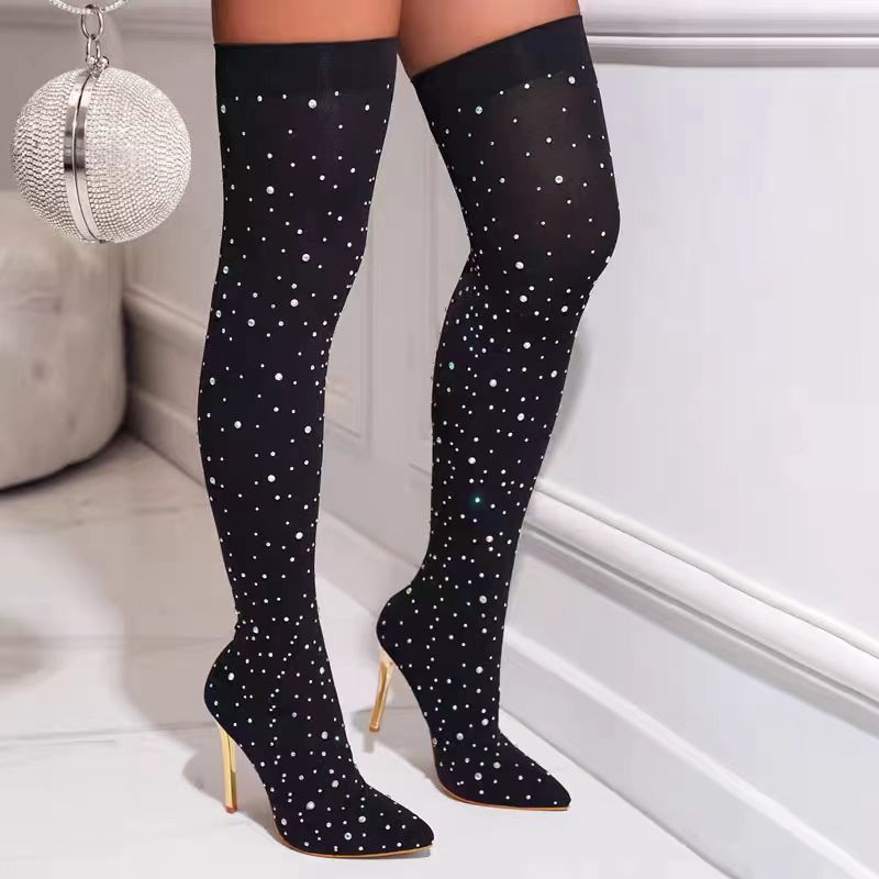Rhinestone Slimขายืดถุงเท้ารอง - Sock Boot Women บทวิจารณ์และราคา