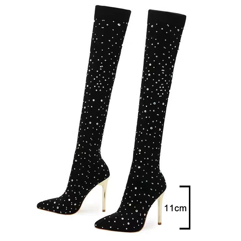 Rhinestone Slimขายืดถุงเท้ารอง - Sock Boot Women บทวิจารณ์และราคา