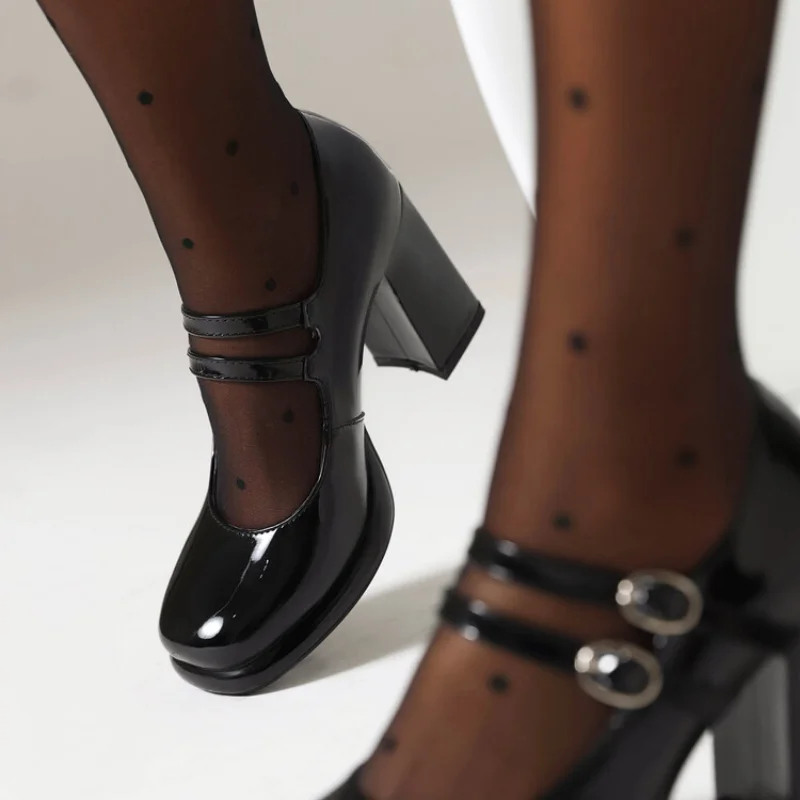 2024ใหม่รองเท้าหนังส้นหนา8ซม.  - Women'S Shoes Big Feet บทวิจารณ์และราคา
