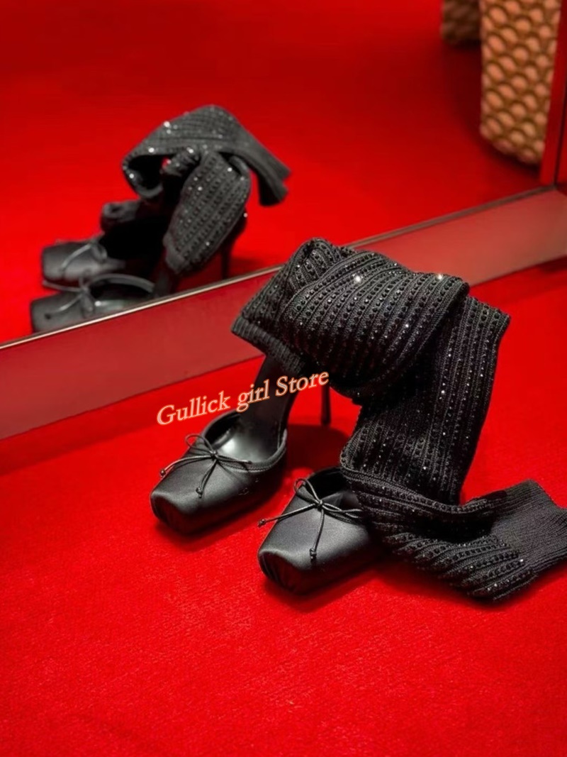รองเท้าบูทส้นสูงทรงเหลี่ยมสีแด - Sock Boot Women บทวิจารณ์และราคา