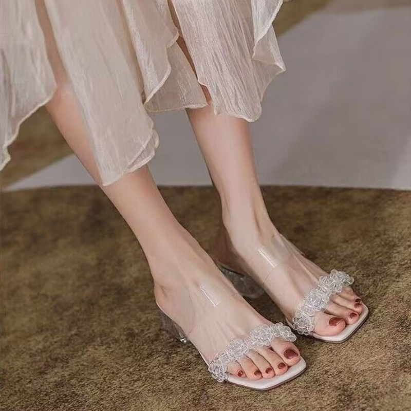 รองเท้าแตะส้นสูงประดับคริสตัลร - Women Shoes Ysl บทวิจารณ์และราคา
